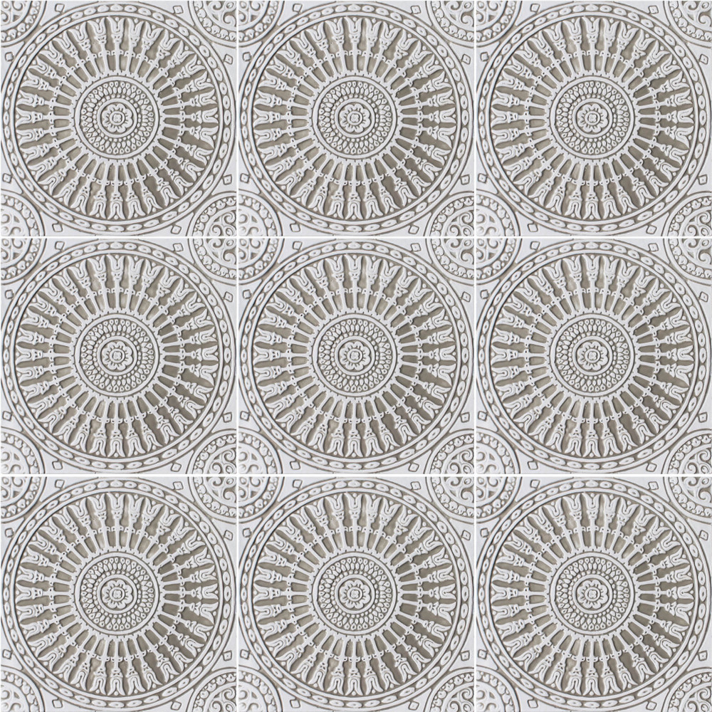 Spanish tile #14, Large beige and white handmade tile pattern