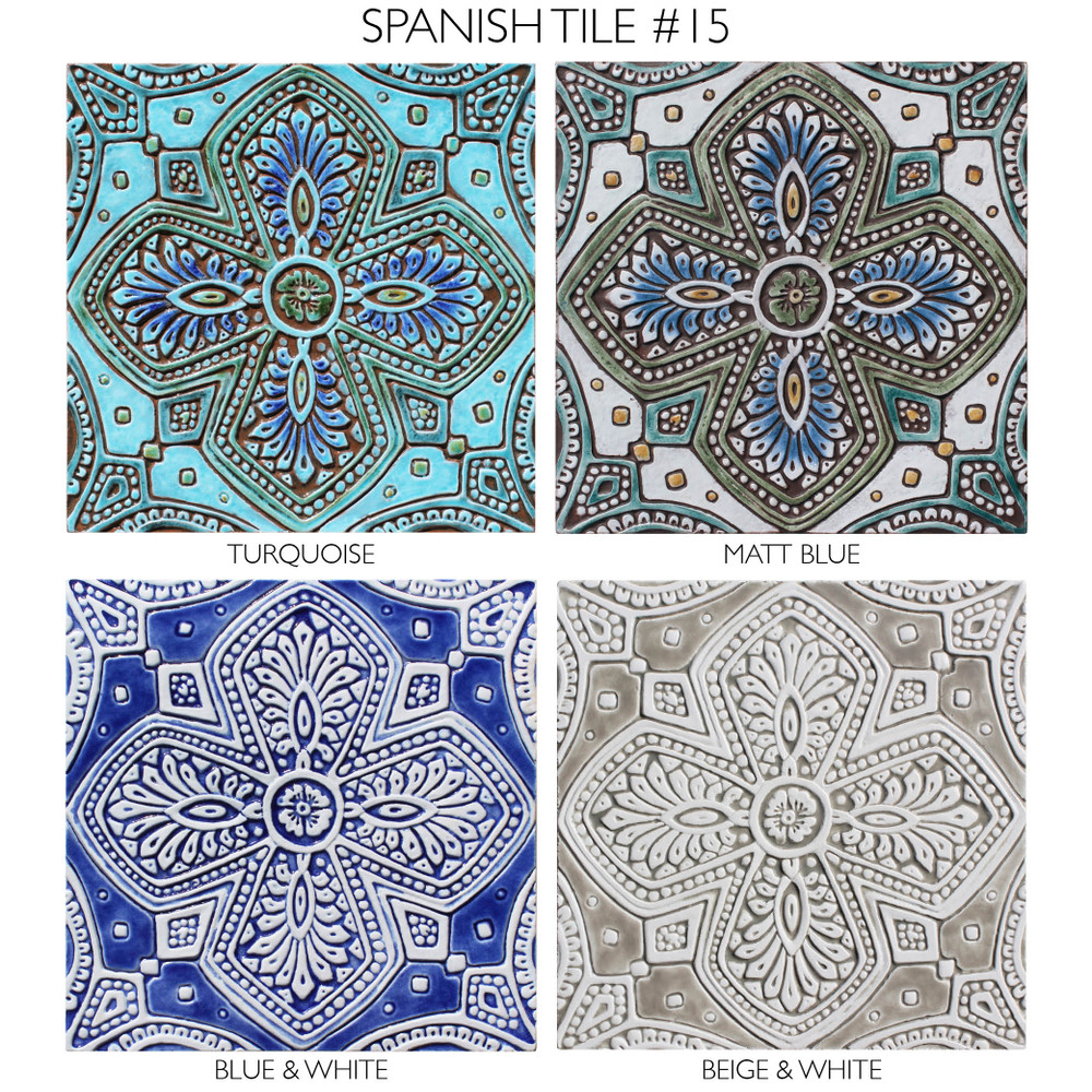 Spanish tile #15, Large beige and white handmade tile - colour options