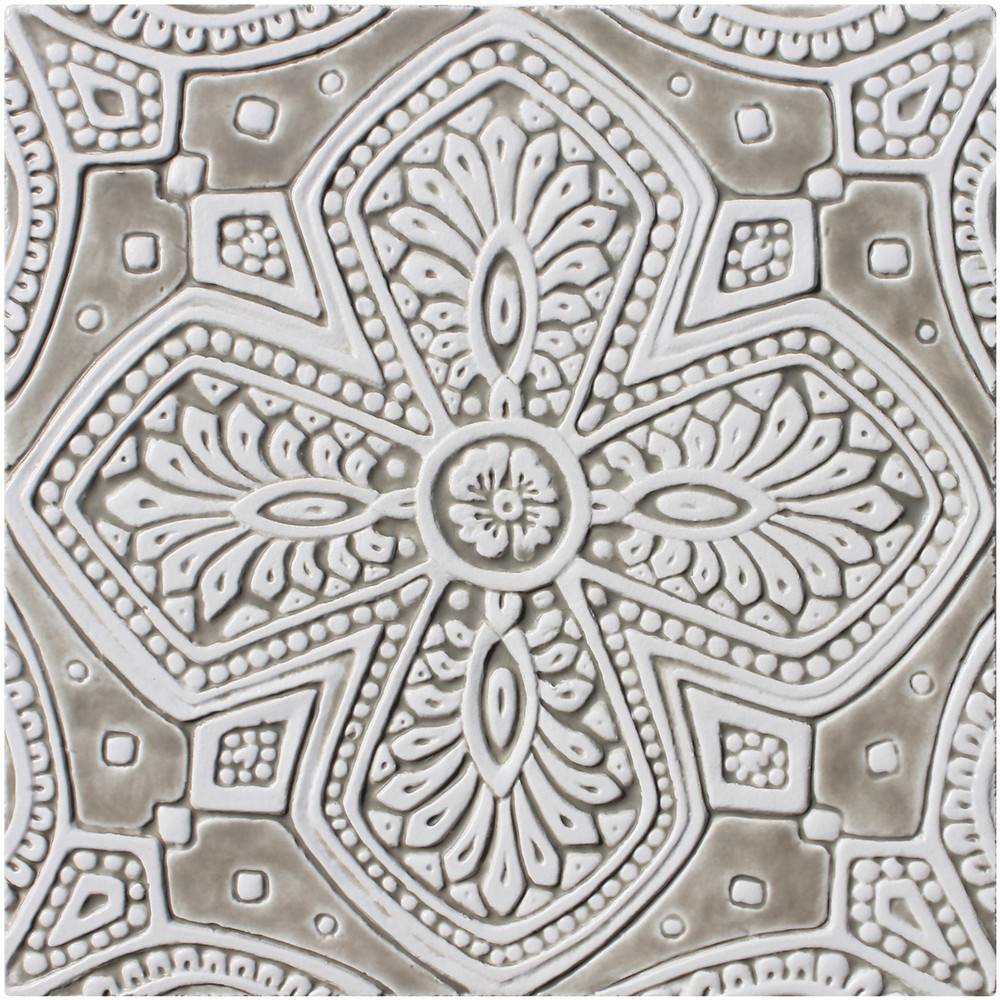 Spanish tile #15, Large beige and white handmade tile - Dark