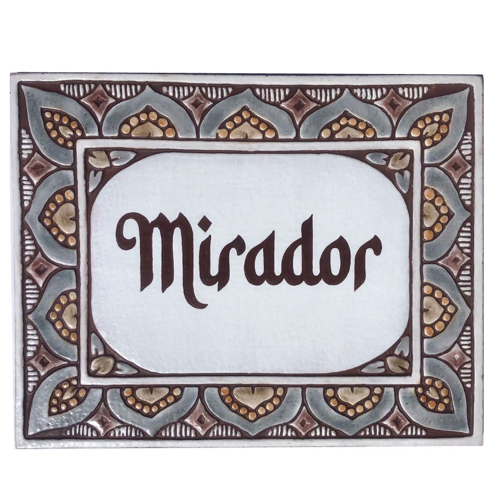 House sign made from ceramic. Address plaque hand painted with custom text. Handmade Spanish tile for house entrance.