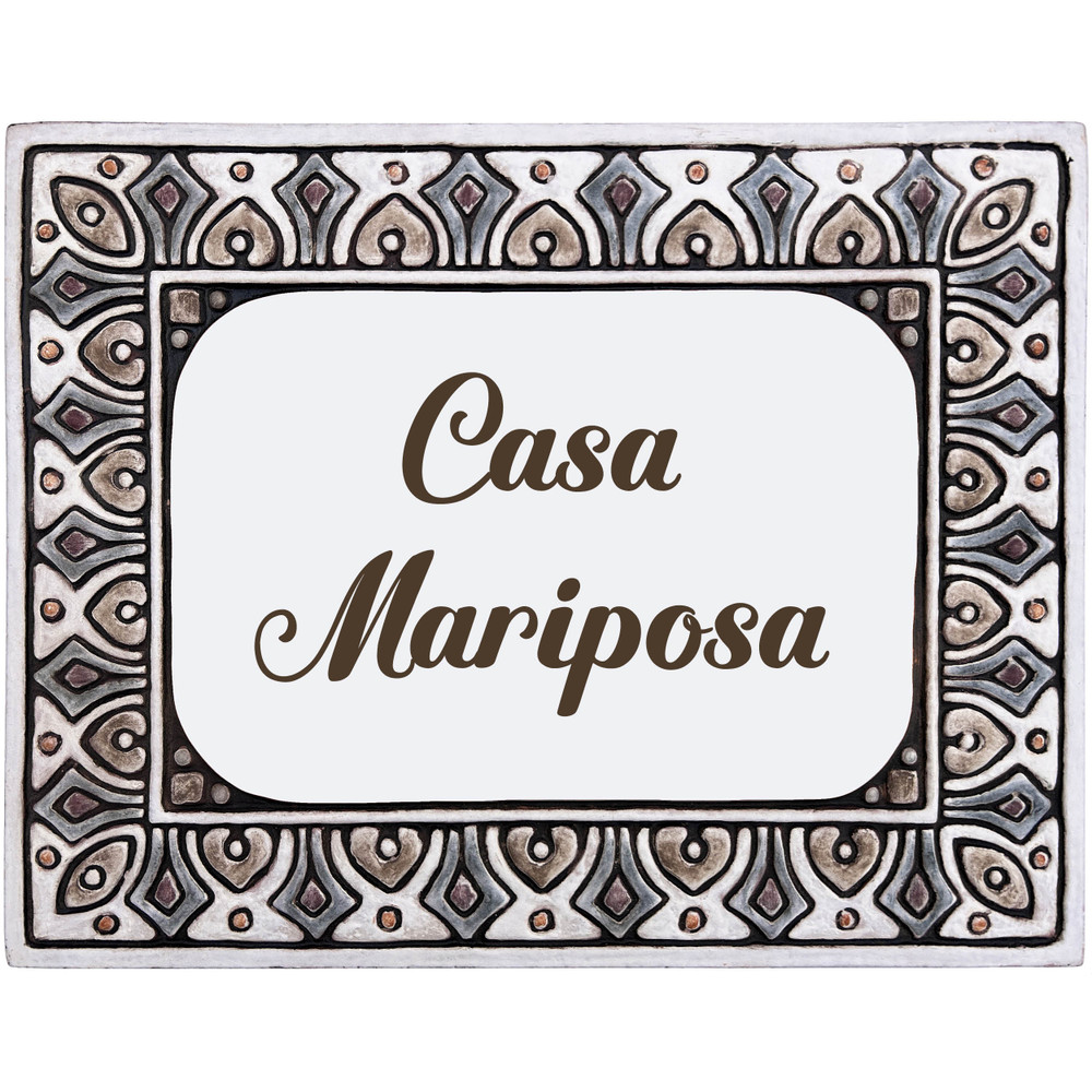 House sign made from ceramic. Address plaque hand painted with custom text. Handmade Spanish tile for house entrance.