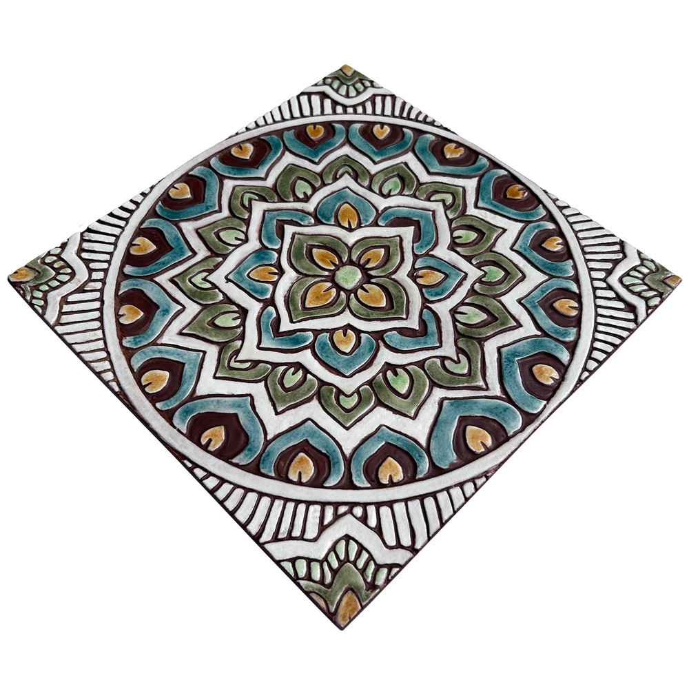Handmade Tile matt green Mandala #6 [30cm/11.8