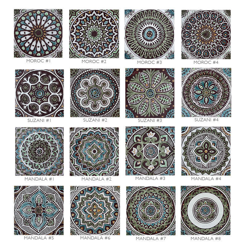 Handmade Tile matt green Mandala #7 [30cm/11.8