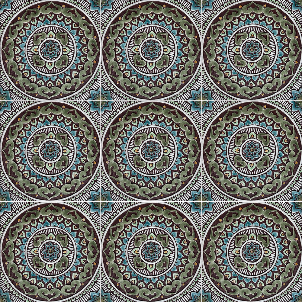 Handmade Tile matt green Mandala #7 [30cm/11.8