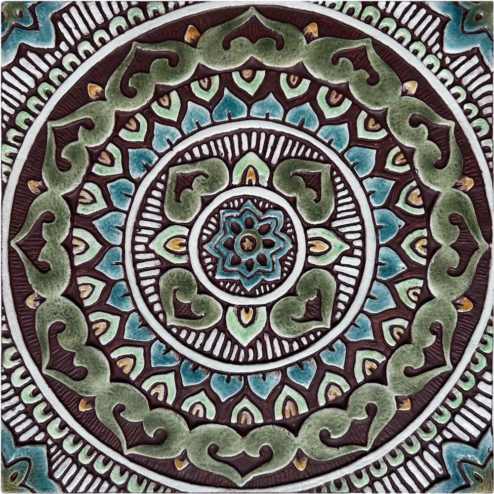 Handmade Tile matt green Mandala #7 [30cm/11.8