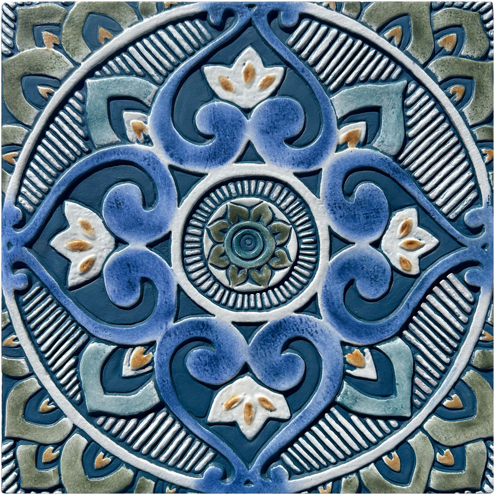 Handmade Tile Teal Mandala #3 [30cm/11.8