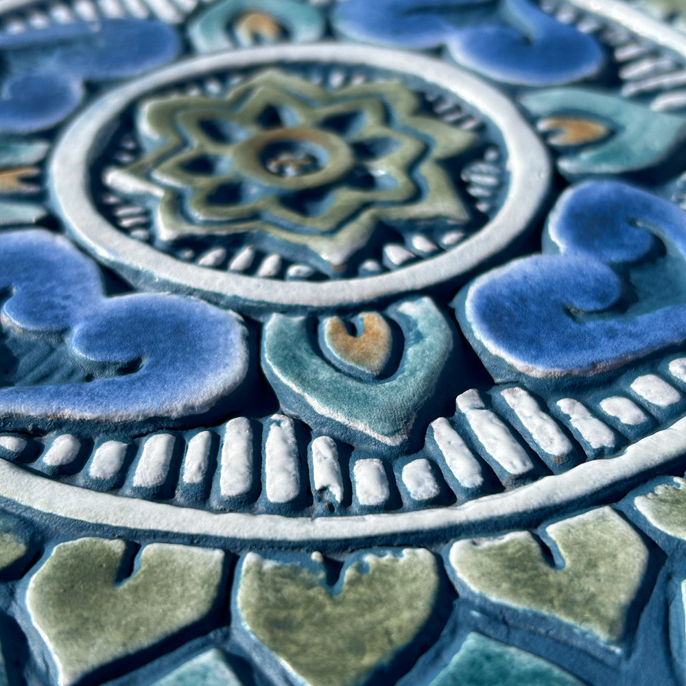 Handmade Tile Teal Mandala #5 [30cm/11.8