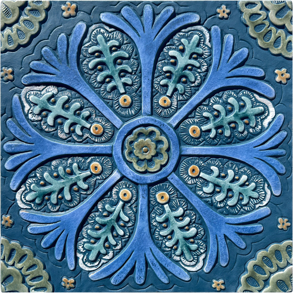 Handmade Tile Teal Mandala #5 [30cm/11.8