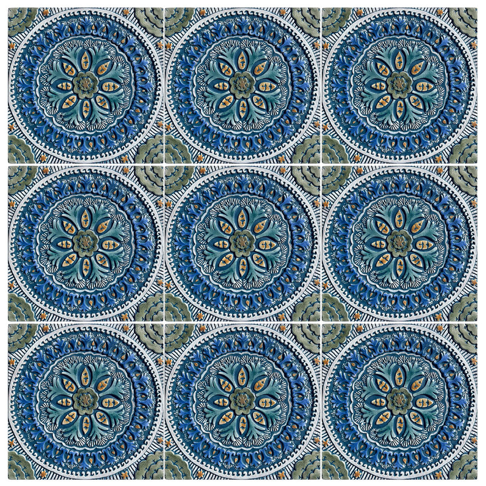 Handmade Tile Teal Mandala #5 [30cm/11.8