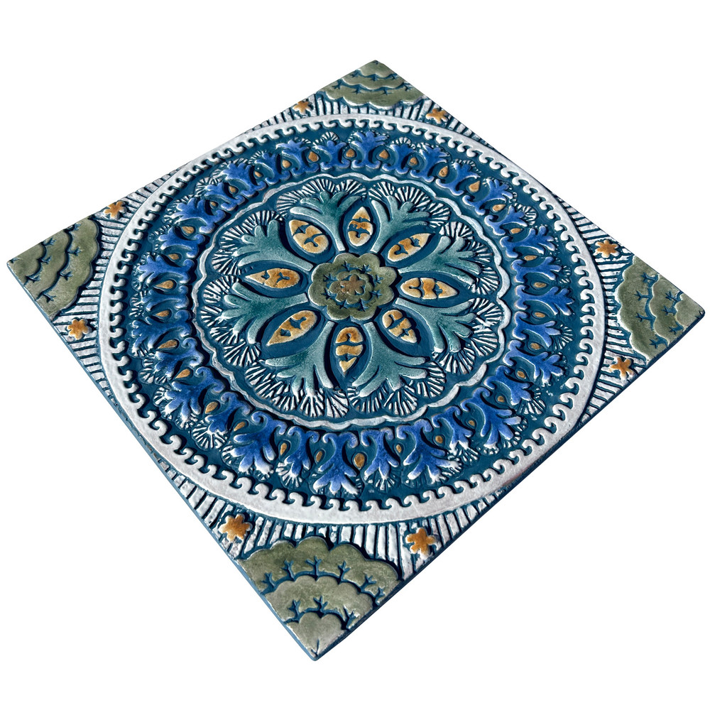 Handmade Tile Teal Mandala #5 [30cm/11.8