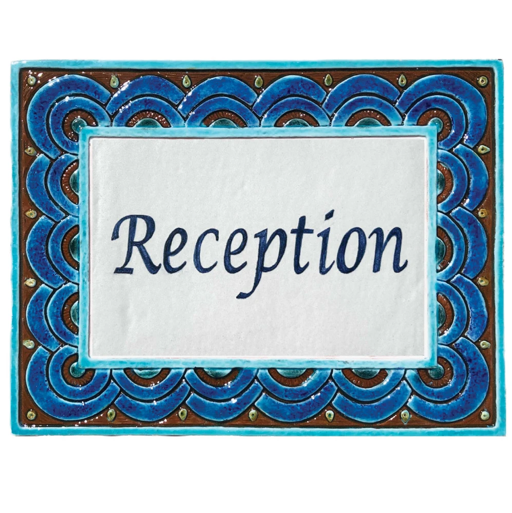 House sign made from ceramic. Address plaque hand painted with custom text. Handmade Spanish tile for house entrance.