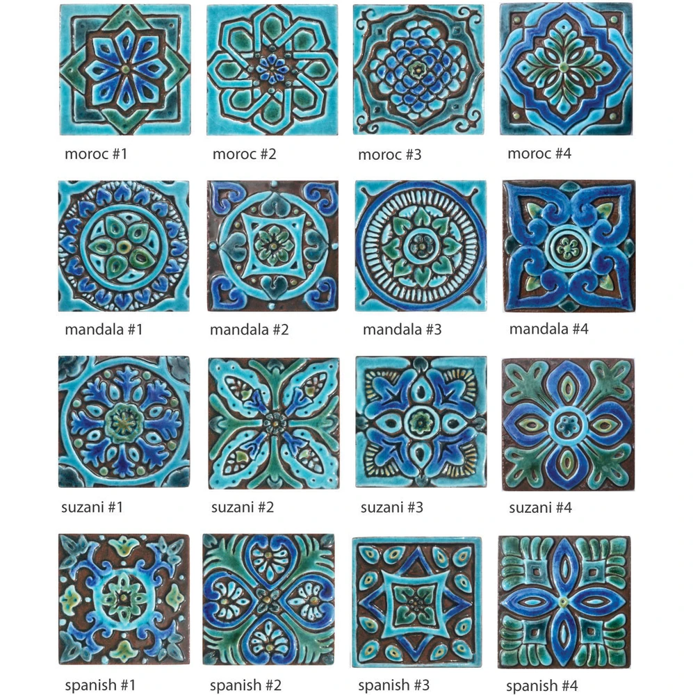 handmade ceramic tile with relief, 10cm, turquoise