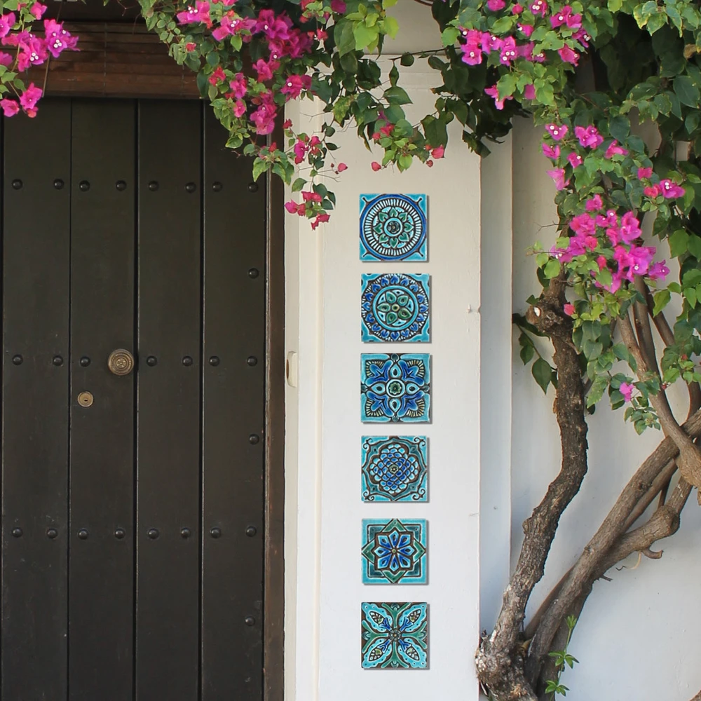 Handmade tile blue white Suzani#4 [10cm/3.9"]