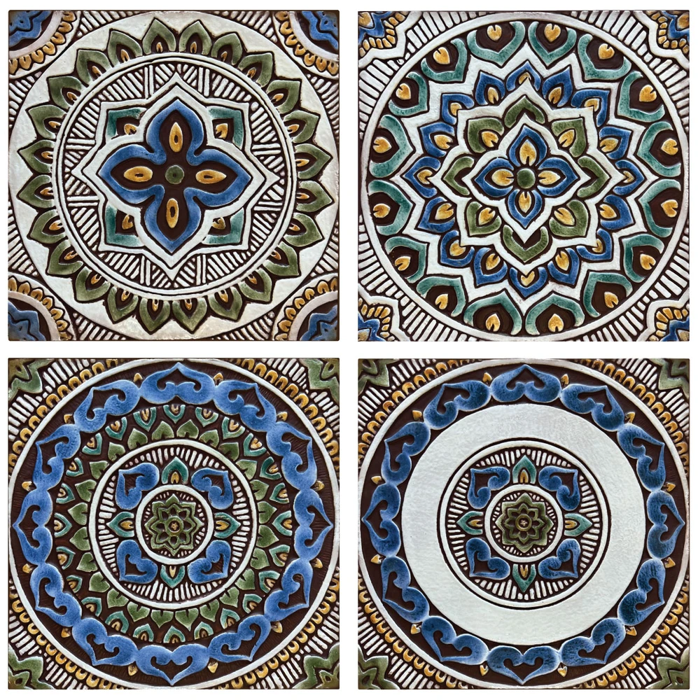 Handmade Tile matt blue Mandala #6 [30cm/11.8"]