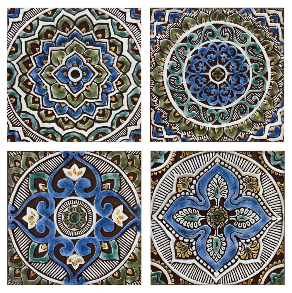 These handmade tiles make outdoor wall art.  Decorative tile handmade in Spain.