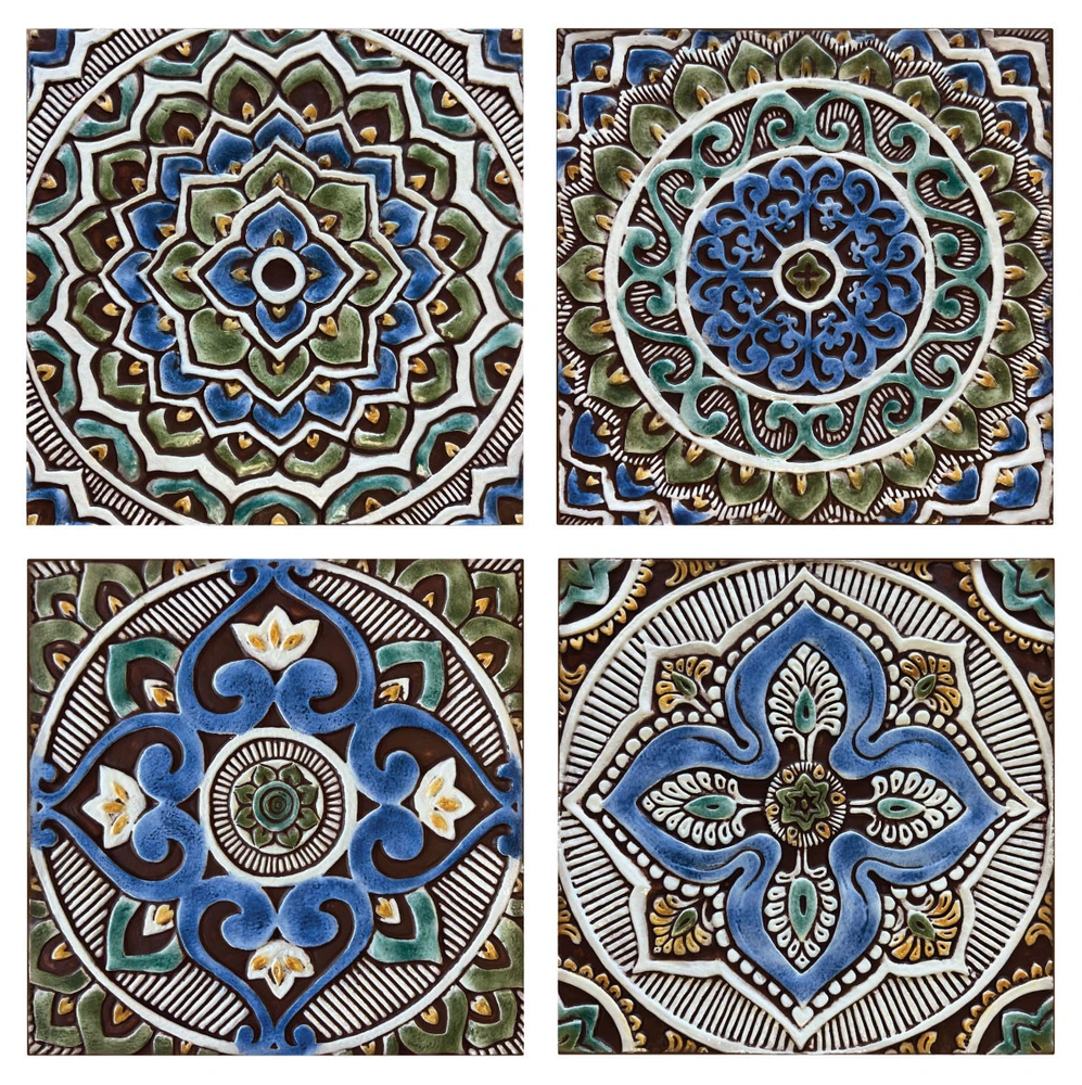 These handmade tiles make outdoor wall art.  Decorative tile handmade in Spain.