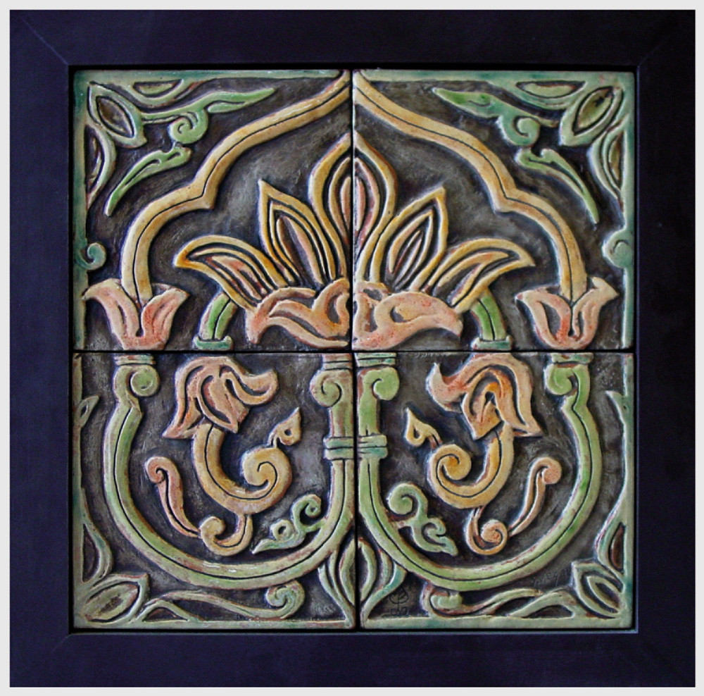 古民家 古材 鶴瓦 オブジェ 和風インテリア 壁飾り 約70cm wall art made from ceramic - mosaic art - garden wall art - Lotus