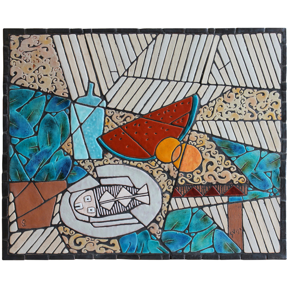 wall art made from ceramic - mosaic art - garden wall art - Still life