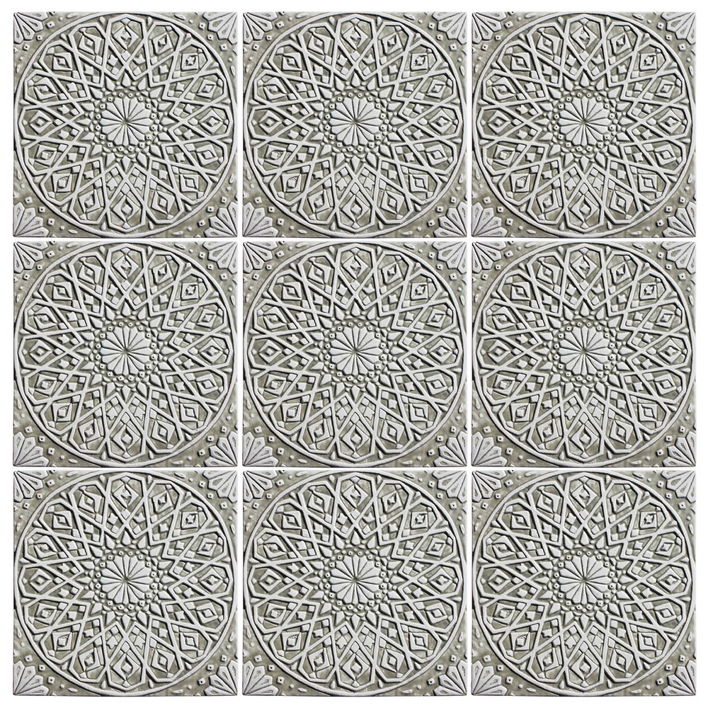 Handmade moroccan tile for kitchens, bathrooms and outdoor wall art. Decorative tile handmade in Spain. Relief tile glazed in beige and white.