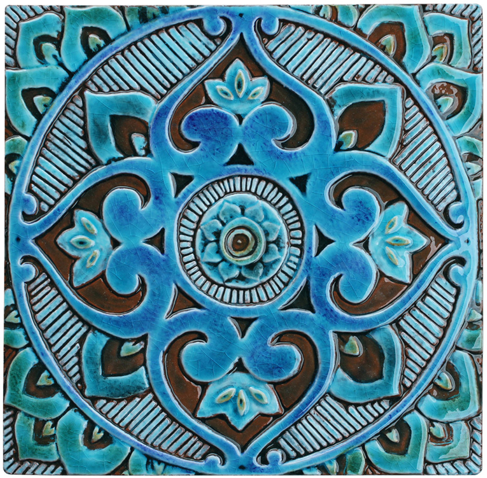 Handmade tiles glazed in turquoise