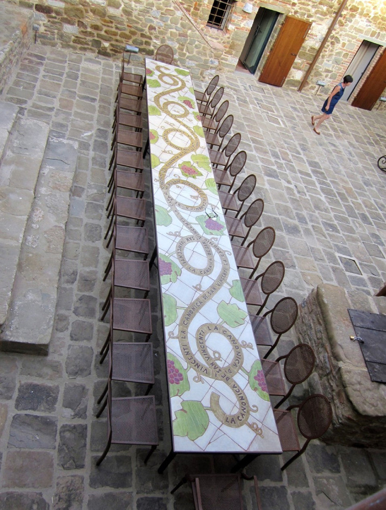 Mosaic table made from Handmade tiles.  Custom designed ceramic table, handmade in Spain.