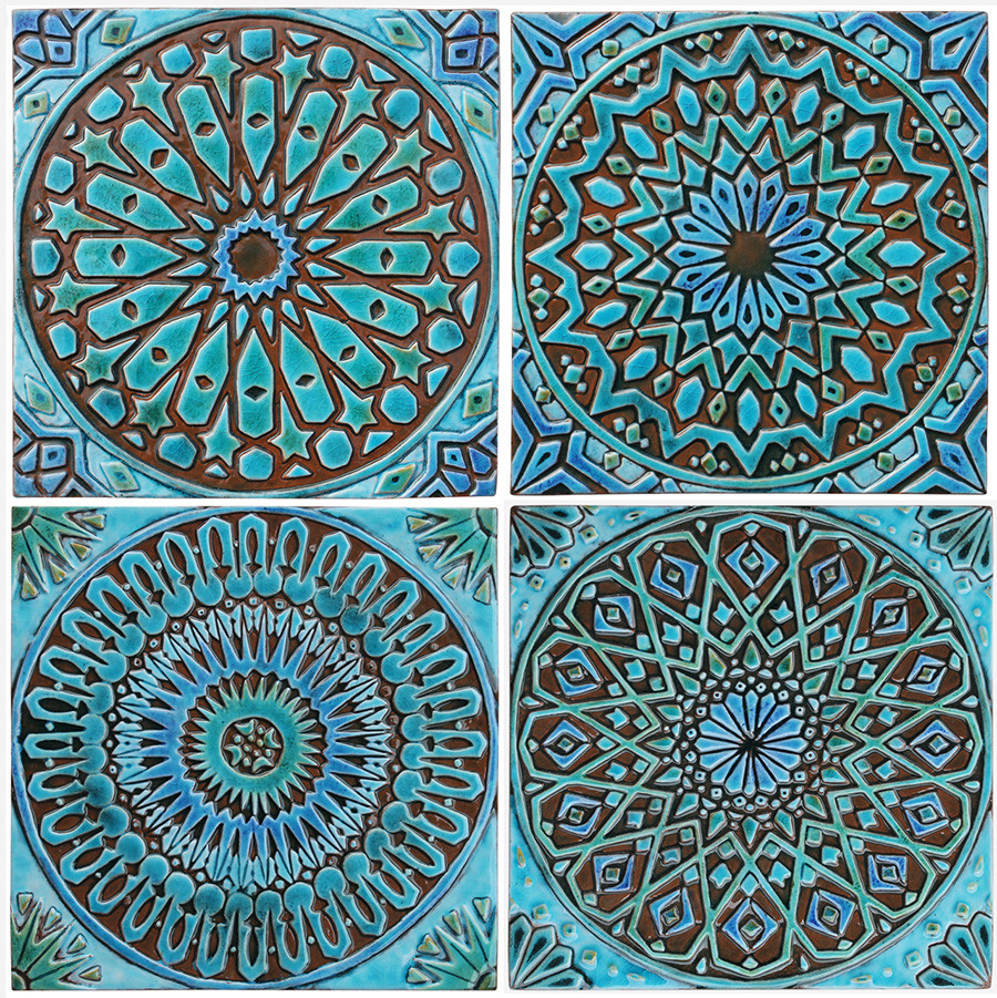 Set Of 4 Turquoise Moroccan Wall Tiles Wall Art 30cm Each By G Vega