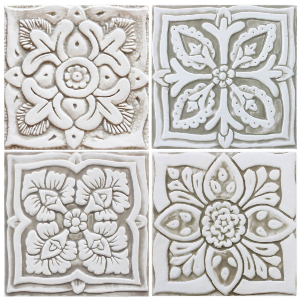 Handmade floral tile 15cm - Suzani 2 - Spanish tiles by GVEGA