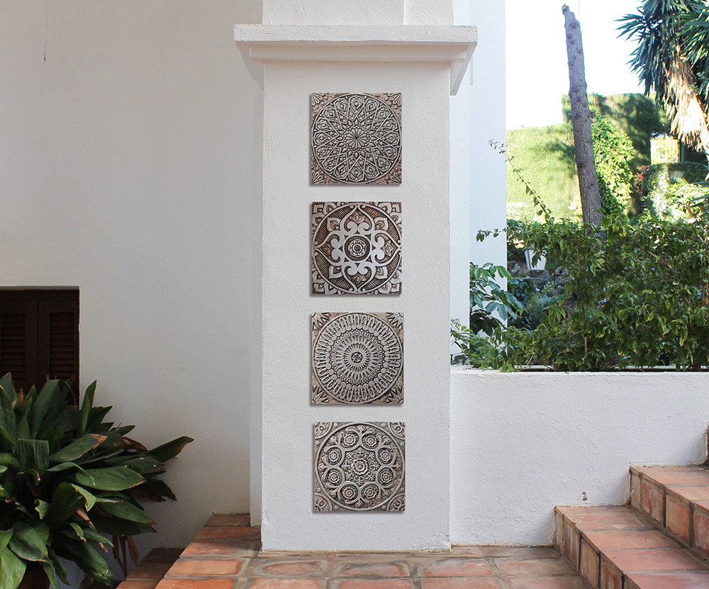 Large silver spanish tile suzani 3. Handmade tile by GVEGA