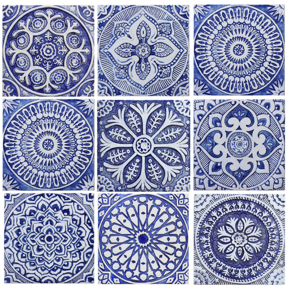 9 circles - Blue & white moroccan ceramic wall art / GVEGA