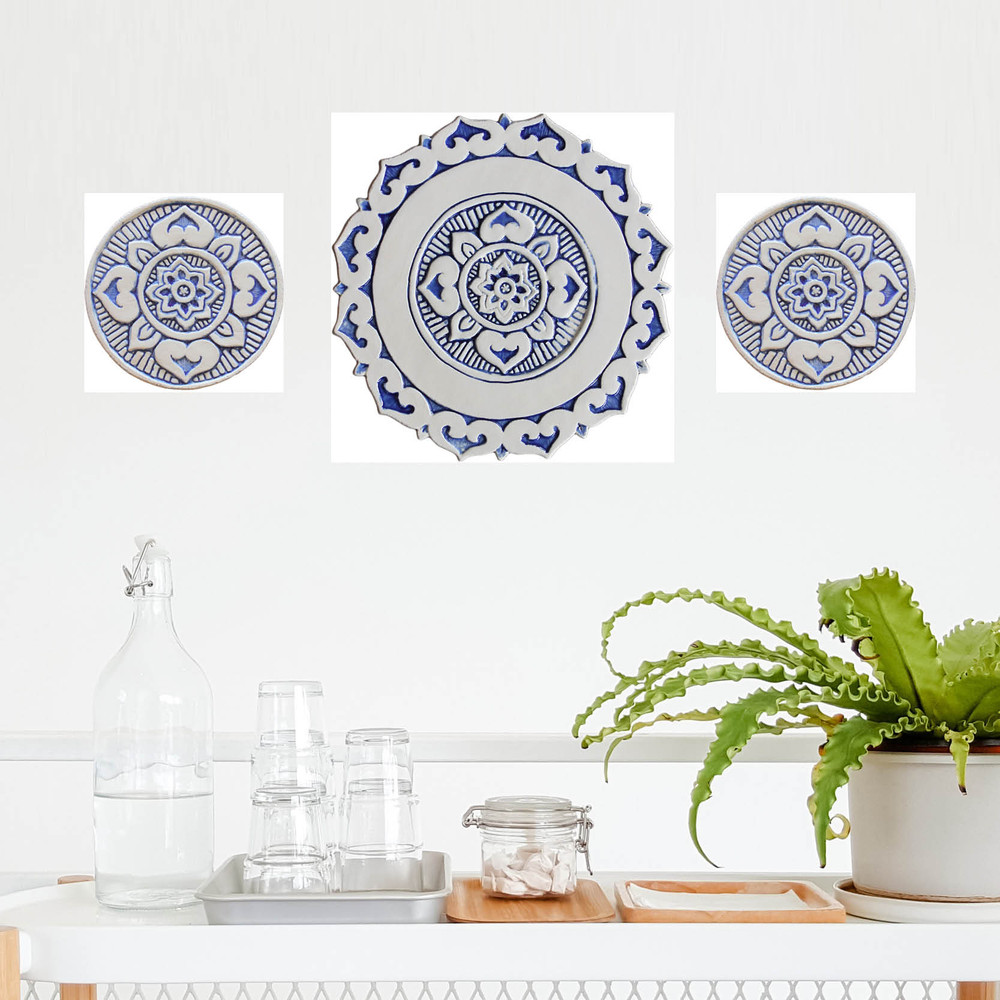 Ceramic wall art SET3 Blue circles Mandala#8
