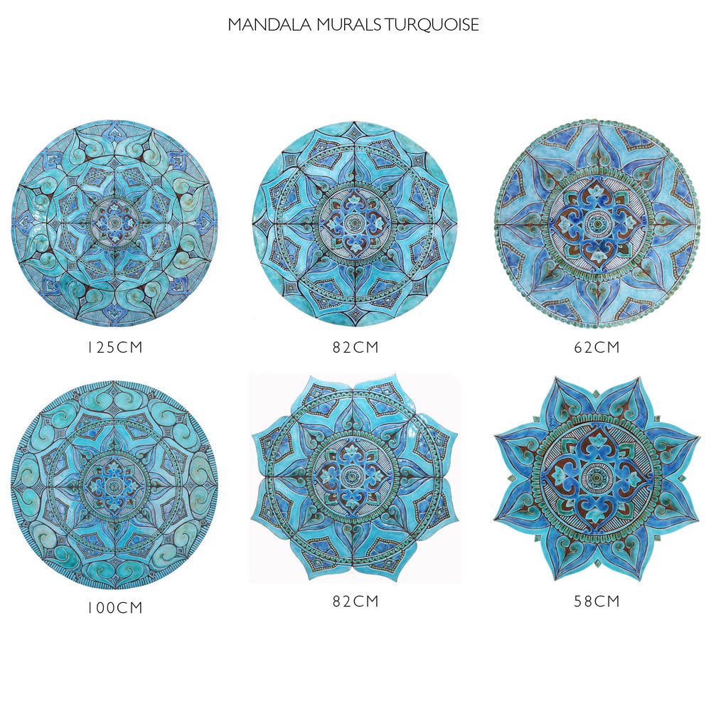Ceramic mural tiles - Turquoise Floral 85cm by GVEGA
