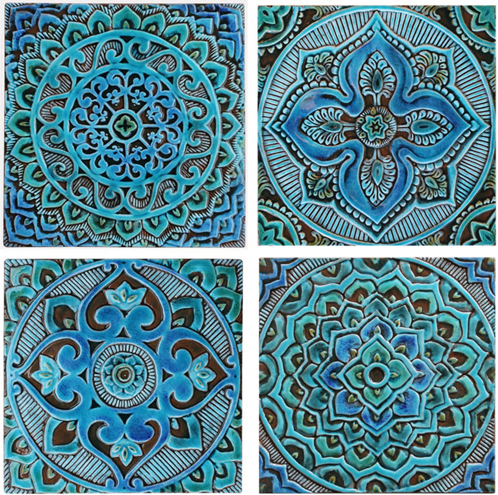 Handmade tile turquoise mandala #2 [30cm/11.8"]