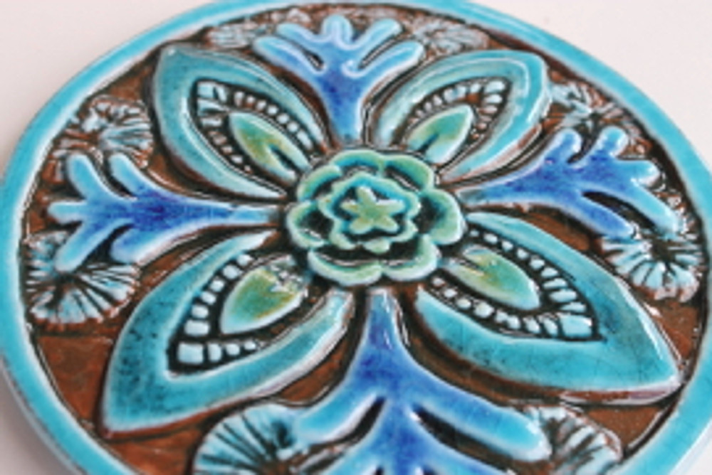 Suzani Ceramic Circles Tile 15.5cm -Turquoise-Zoom