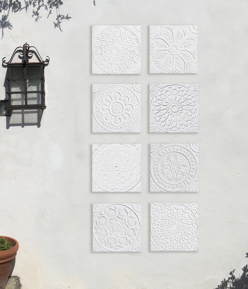 Set Of 4 White Mandala Wall Tiles Wall Art 30cm Each
