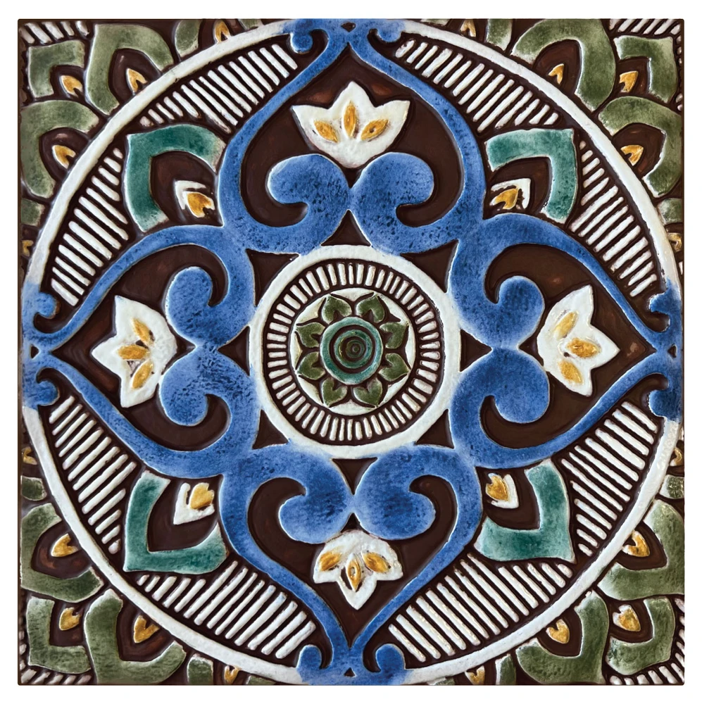 Handmade Tile matt blue Mandala #3 [30cm/11.8"]