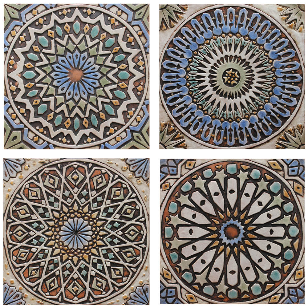 These handmade tiles make outdoor wall art.  Decorative tile handmade in Spain.