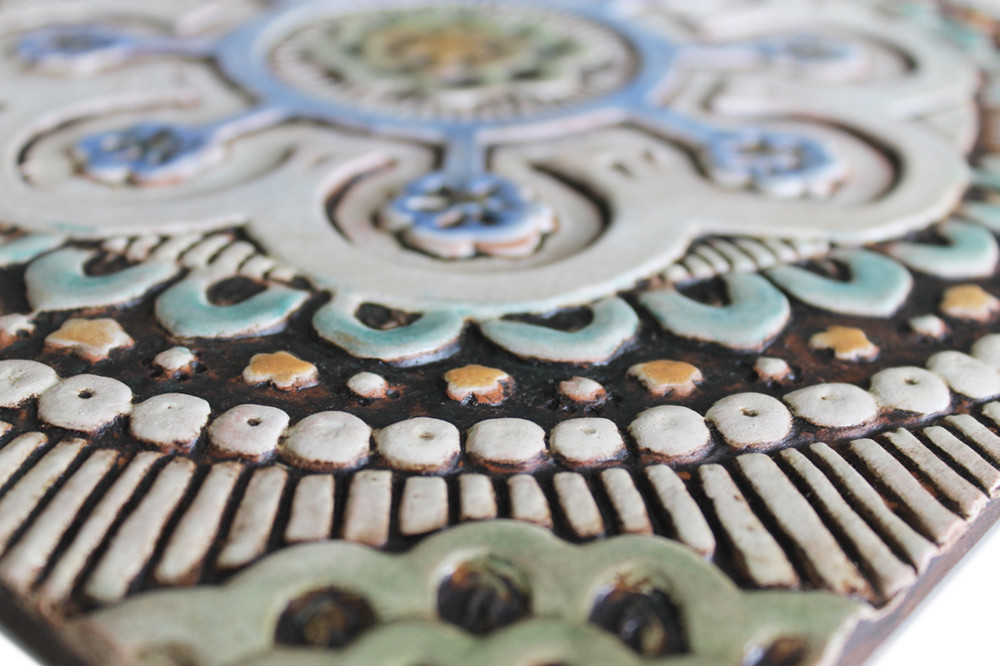 Handmade Tile matt blue suzani #2 [30cm/11.8"]