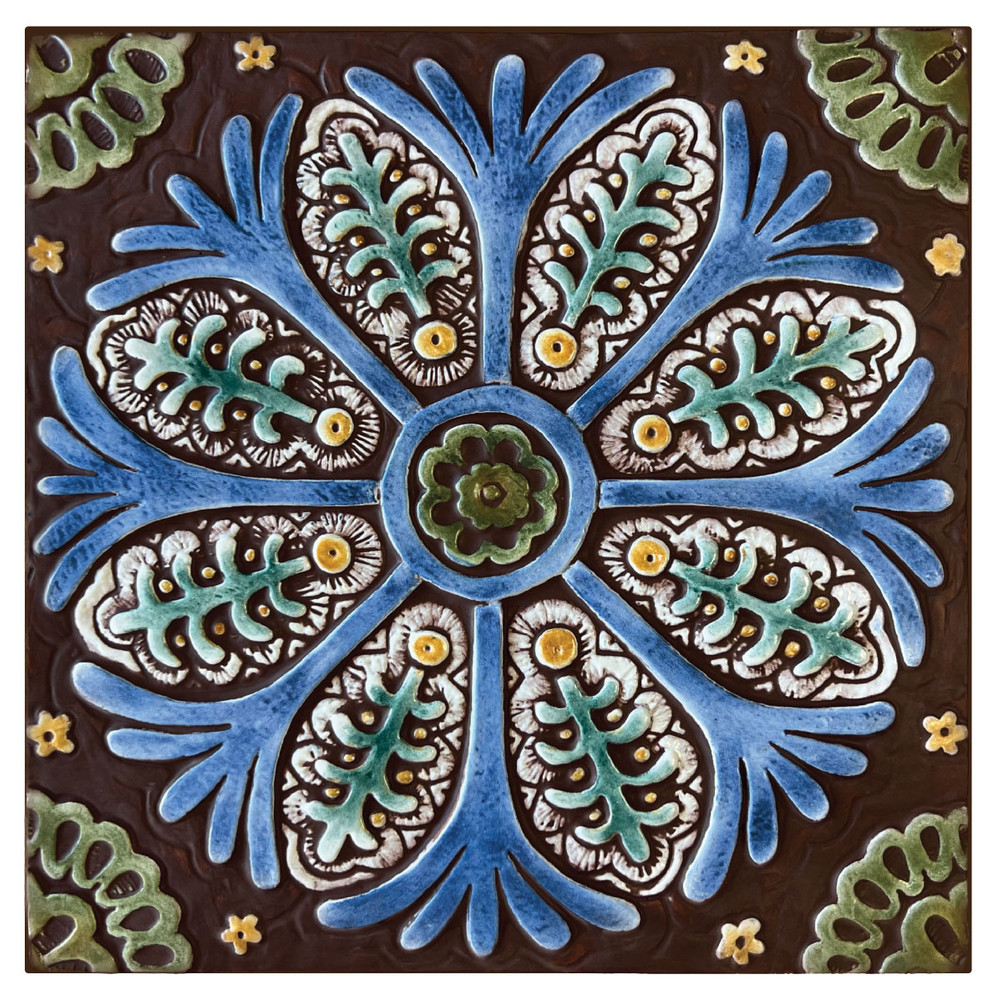 Handmade Tile matt blue suzani #3 [30cm/11.8"]