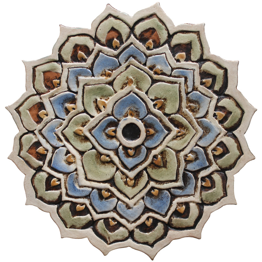Ceramic wall art Moroccan 3 matt blue circle tile GVEGA