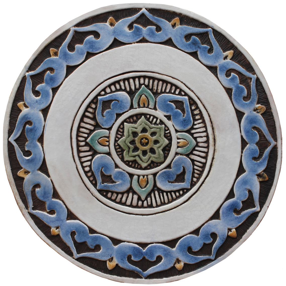 Circle tile Moroccan 3 matt blue ceramic wall art GVEGA