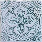 Handmade tile with carved relief for kitchens, bathrooms and outdoor wall art. Decorative tile handmade in Spain in aqua & white.