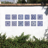 Handmade tile for kitchens, bathrooms and outdoor wall art. Decorative tile handmade in Spain. Relief tile glazed in blue and white. Handmade tile for kitchens, bathrooms and outdoor wall art. Decorative tile handmade in Spain. Relief tile glazed in blue and white.