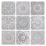 Handmade tile for kitchens, bathrooms and outdoor wall art. Decorative tile handmade in Spain. Relief tile glazed in beige and white.