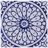 Blue and white handmade tile with relief for kitchens bathrooms and outdoor wall art. Decorative tile handmade in Spain.