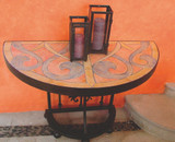 Mosaic table made from Handmade tiles.  Custom designed ceramic table, handmade in Spain.