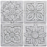 These handmade tiles make wonderful kitchen tiles, bathroom tiles, wall hangings and outdoor wall art.  Grey & white relief tile handmade in Spain.