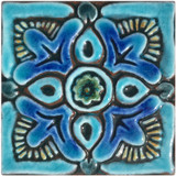 Handmade tile turquoise Suzani #3 [10cm/3.9"]
