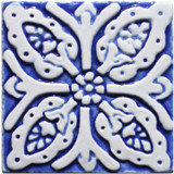 Handmade tile blue white Suzani #2 [10cm/3.9"]