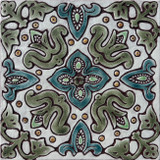 Spanish tile for kitchens, bathrooms and wall art. Beautiful handmade tile carved with relief and hand painted. Glazed in matt green tones.