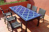 Mosaic table made from Handmade tiles.  Custom designed ceramic table, handmade in Spain.